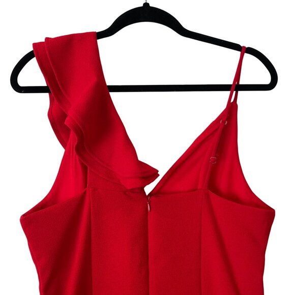 O.P.T Size L Red Sleeveless Ruffle Mini Dress Asymmetrical Hemline - Picture 6 of 10